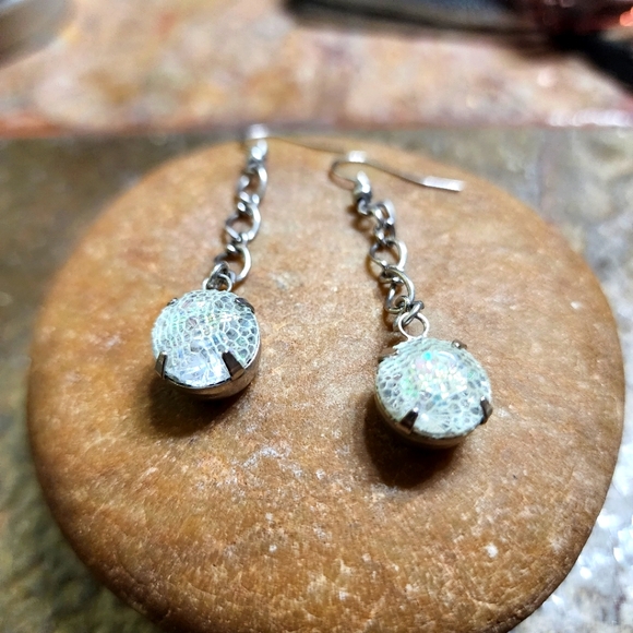 Icy Crackled Iridescent Dangle Earrings Silver - Picture 2 of 2